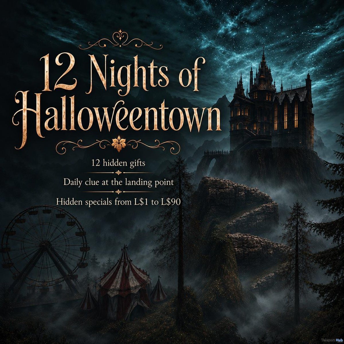 TeleportHub's tweet photo. 12 Nights of Halloweentown 2026 - Second Life Hunts - Teleport Hub #secondlife #hunts
https://t.co/260FPKtMiK https://t.co/tepYGbw5lH