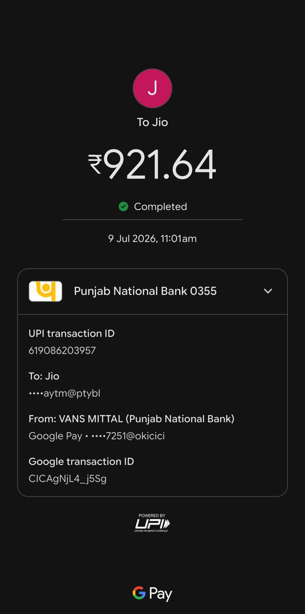 Vansh07m's tweet photo. Very disappointed with @reliancejio. I paid ₹2,121.64 on 9 July for Wi-Fi installation, which did not proceed. I received only ₹921.64 as refund on 11 July. The remaining ₹1,200 is still pending even after nearly 3 months. Please resolve this ASAP. https://t.co/lj4jGYudTw
