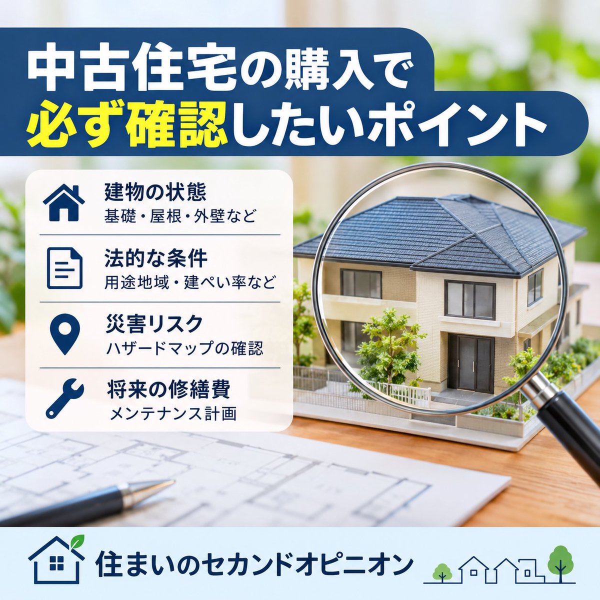 sumai_opinion's tweet photo. 中古住宅は「リフォーム済み＝安心」とは限りません🏠

大切なのは「どこまで直したか」。

屋根・外壁・給排水設備など、手を入れていない部分も確認しましょう。

購入前に「直した場所」と「直していない場所」を分けて見るのがポイントです。

#中古住宅 #不動産 https://t.co/LmRlg9SZik