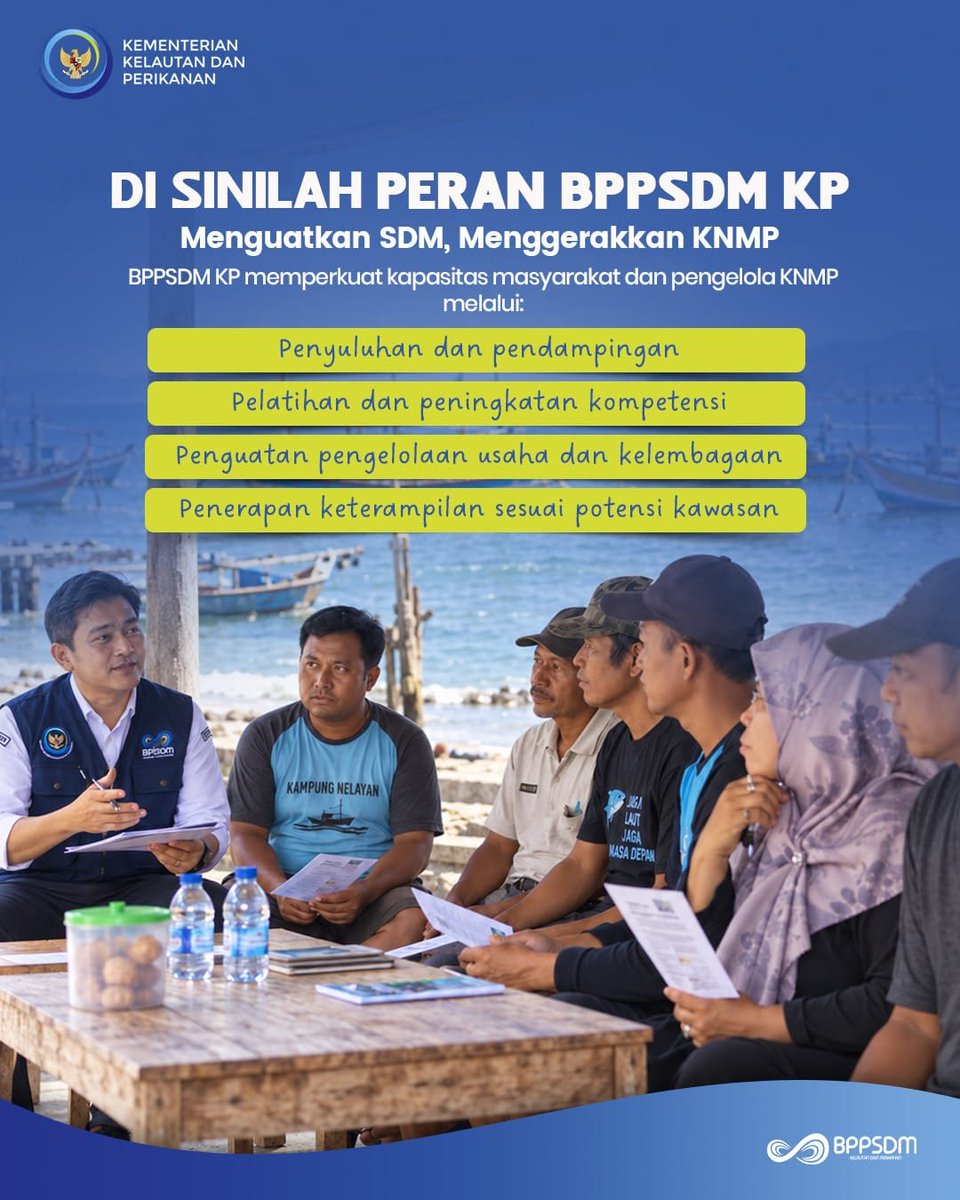 bpmkp_bitung's tweet photo. @kkpgoid @saktitrenggono @bppsdm_kp @in_radiarta Untuk memastikan ekosistem ini berjalan optimal, @bppsdm_kp hadir memperkuat kapasitas masyarakat dan pengelola #KNMP melalui penyuluhan, pendampingan, pelatihan, penguatan usaha dan kelembagaan, serta penerapan keterampilan sesuai potensi kawasan.

Saatnya #NelayanNaikKelas 💪🏻 https://t.co/zMJkfktkd6