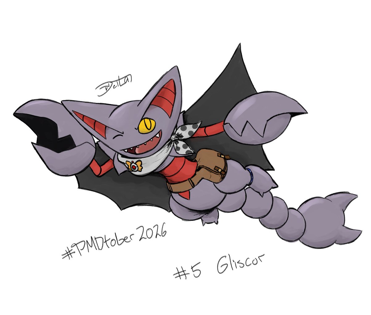 DeltaEagleArts's tweet photo. i missed yesterday, but we still going! 
PMDtober, day 5: Gliscor. 
#PMDtober2026 #pmd #pokemonmysterydungeon https://t.co/sSO1vhAUlO