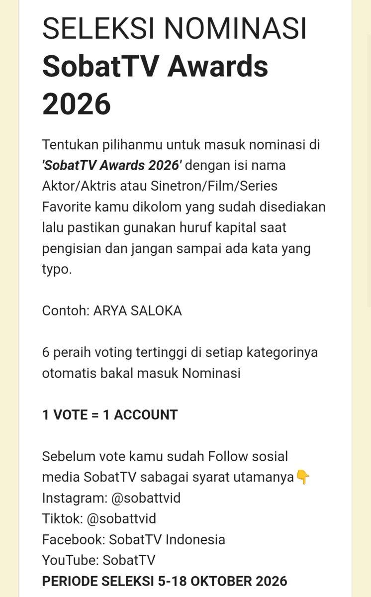 tuperwerbiru's tweet photo. ✨yuk vote vote lagi ✨
ini vote buat masuk nominasinya yaa 
kita usahakan arsha tj menang lagi 💅🏻

https://t.co/jnuHAHdUuj

tinggal di klik/salin aja linknya trus diisi https://t.co/o8TM3K6luj