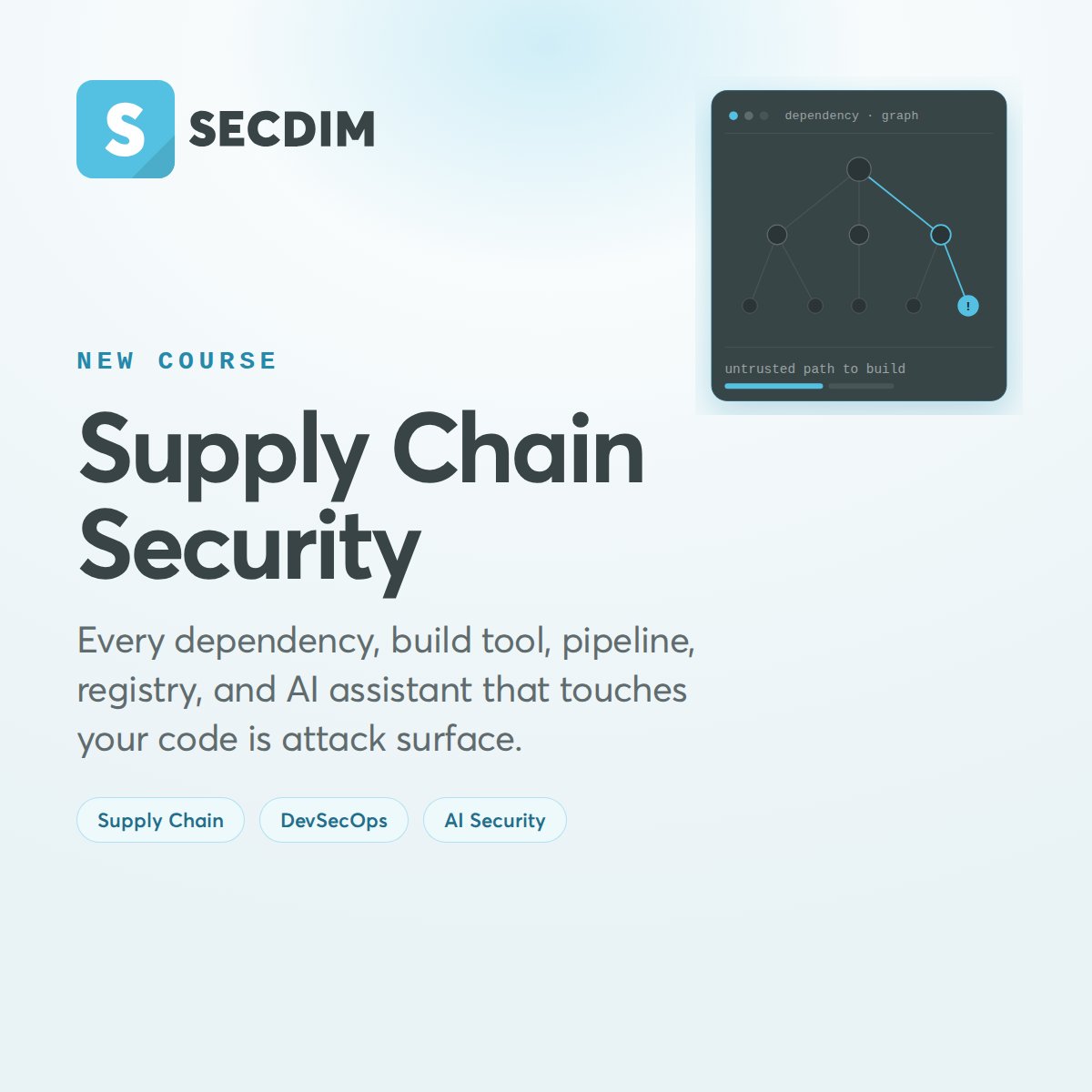 secdim's tweet photo. Your team writes only part of the code it ships. Dependencies, build tools, CI plugins and AI assistants expand the supply chain you need to defend.

Learn how to map and harden it, including AI-related risks. https://t.co/rhGJCZEBwP