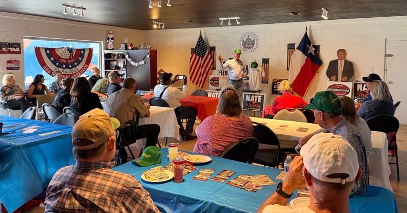 natesheetsforTX's tweet photo. Stop #12 — Lockhart, Texas! Thank you to the Caldwell County Republican Party - TX for hosting us and to Rep @StanGerdesforTX, Land Commissioner @DrBuckinghamTX, Kason Huddleston, and all the local leaders who came out.

It’s time to Grow Better Food and Grow Food Better. Off to Seguin!