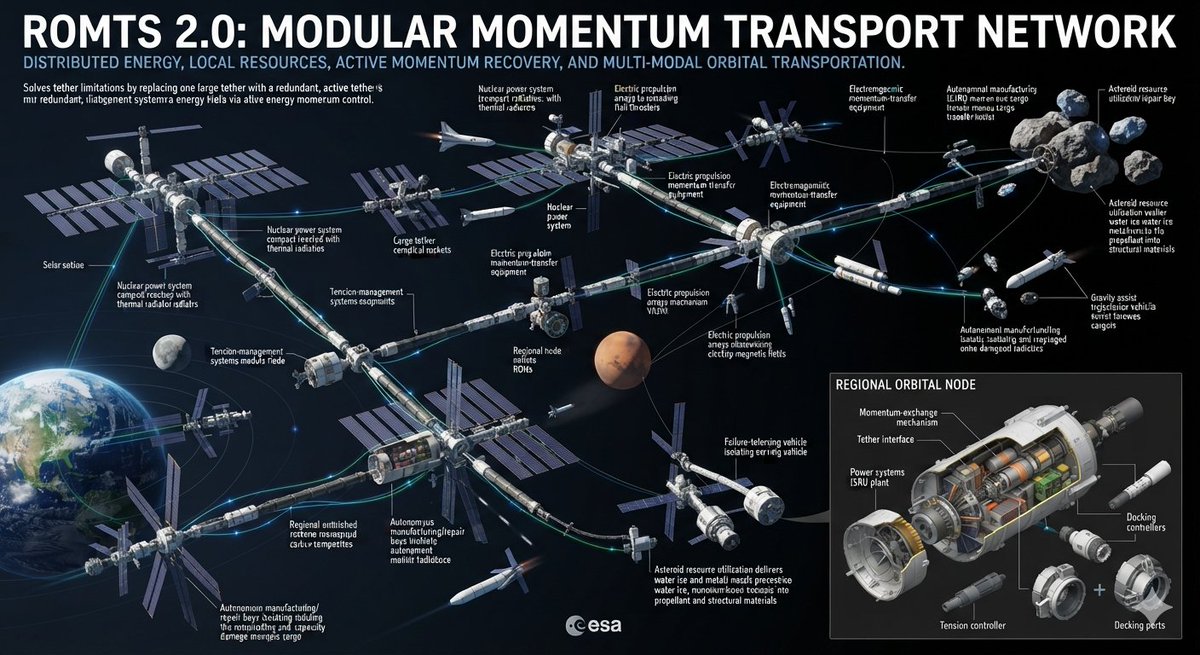 RoboAurel's tweet photo. ROMTS – Regional Node System
Local resources • Nuclear power • Multi-mode propulsion • ISRU • Momentum tethers

Moving toward a more self-sustaining interplanetary transport architecture.

#ROMTS #ISRU #SpacePropulsion #Astrodynamics #AurelOmega

@NASA @esa @SpaceX https://t.co/IYY5zayZW0