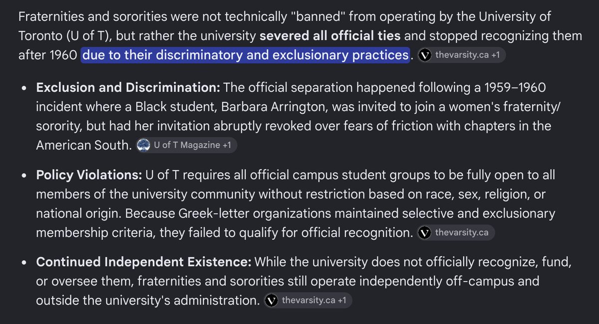 KashPrime's tweet photo. The University of Toronto cut ties with frats in the 1960s because they failed to admit a Black student.  Queens University bans them outright. Frats are a nearly non-existent part of campus life across Canada and hopefully will stay that way. https://t.co/oOoUDQGN7z