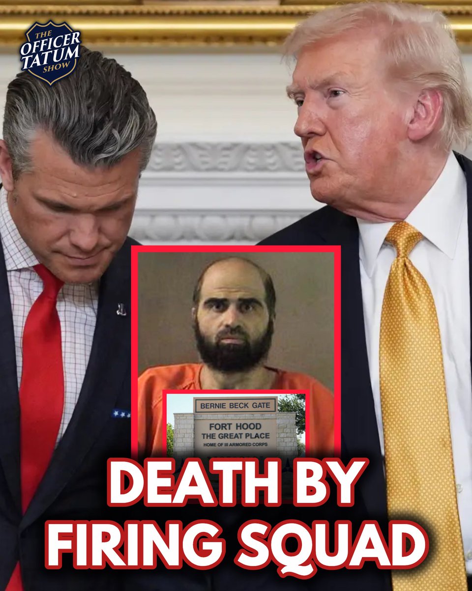 TheOfficerTatum's tweet photo. 🚨🚨🚨 President Trump has approved a firing squad for Fort Hood shooter Nidal Hasan’s execution. Hasan was convicted of killing 13 people and wounding 32 in the 2009 attack. The Army secretary will set the time and place. 👏🏾 https://t.co/OyujuwzP5n