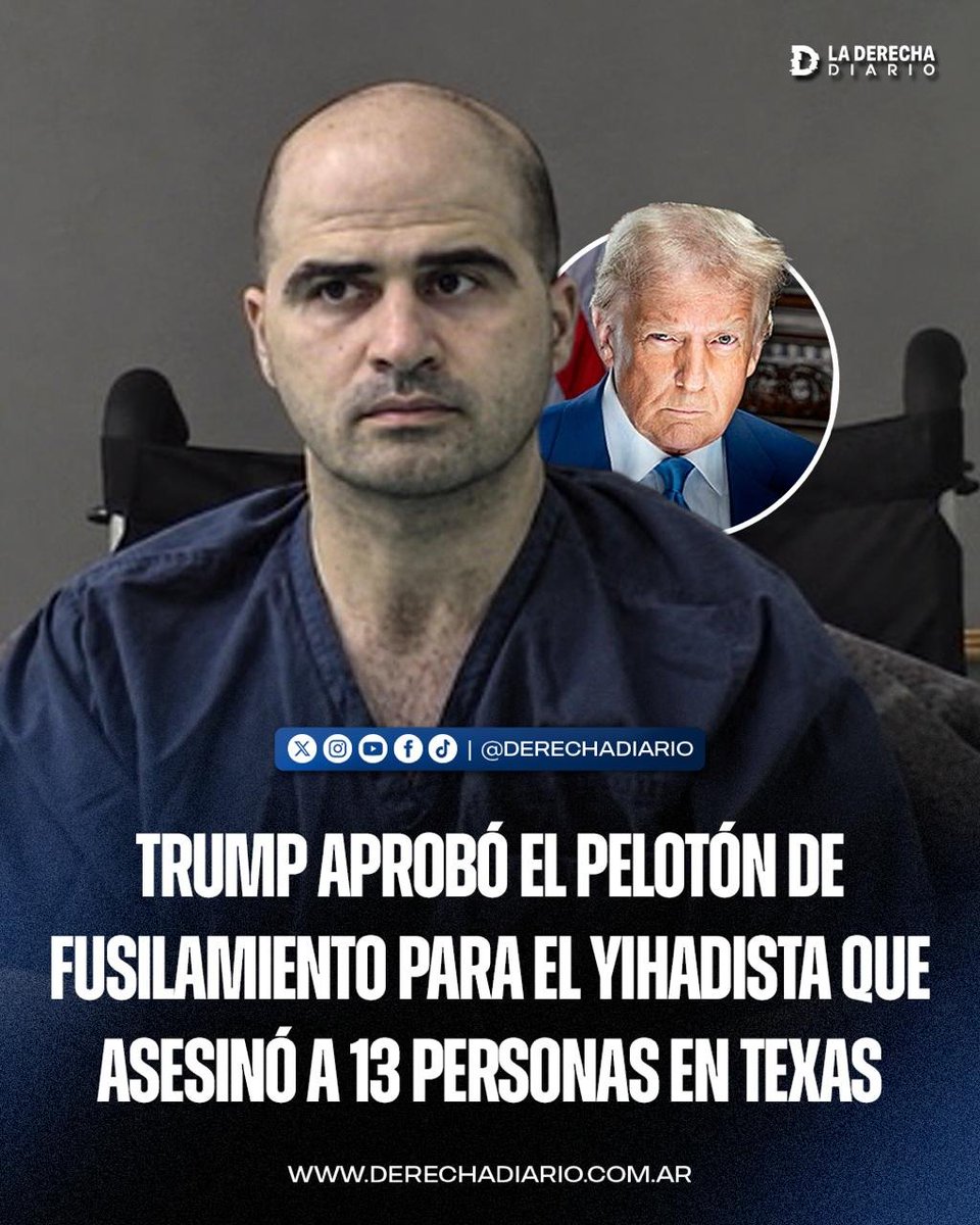 laderechadiario's tweet photo. 🚨🇺🇸 | TRUMP APROBÓ EL PELOTÓN DE FUSILAMIENTO PARA EL YIHADISTA DE FORT HOOD: El presidente autorizó la ejecución de Nidal Hasan, el psiquiatra militar que en 2009 mató a 13 personas e hirió a 32 en Texas mientras gritaba “Allahu Akbar”. La recomendación la hizo Pete Hegseth.

Sería la primera ejecución militar de Estados Unidos desde 1961. El Pentágono dijo: “El día del juicio para Hasan por fin ha llegado”.