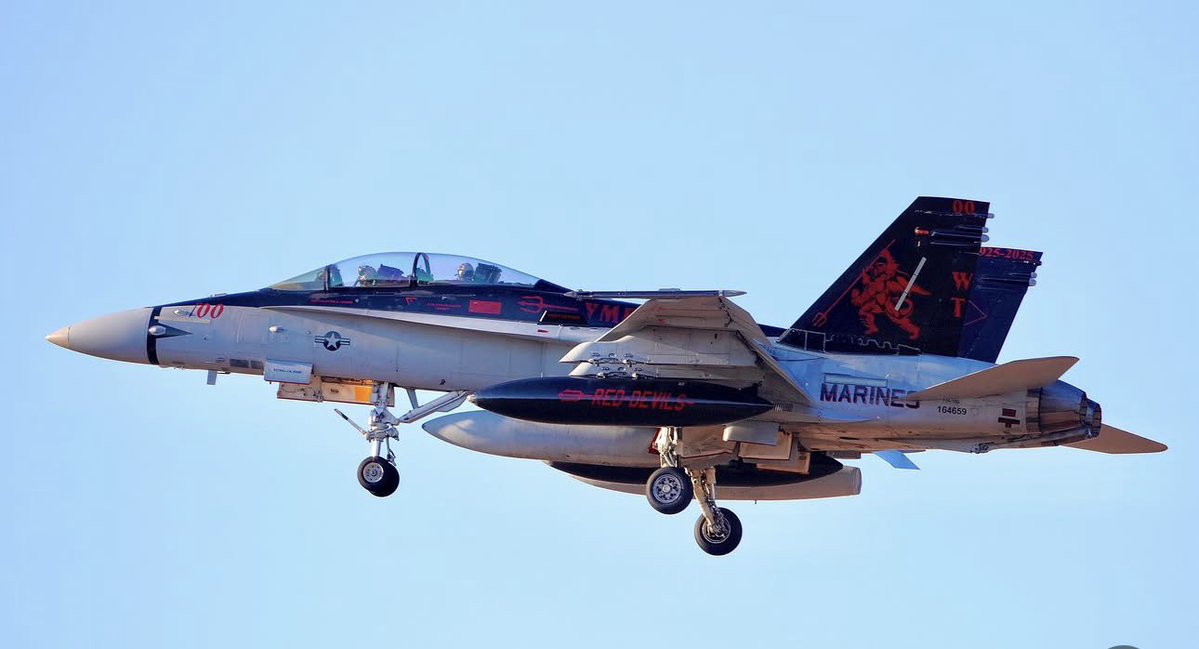 ShayneB52's tweet photo. My Diablo has finally made it back to San Diego after 13 months in Japan. Not my photo, but it is my paint job 😬VFMA-232 Red Devils https://t.co/XhrDSyjz3G