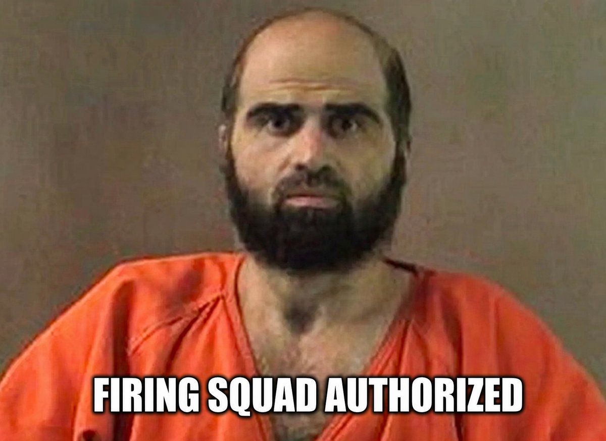 GlendaleFOP12's tweet photo. President Trump has authorized the firing squad for terrorist Nidal Malik Hassan who in 2009 opened fire and killed 12 service members at Fort Hood in Texas. https://t.co/cKpV2kk11a