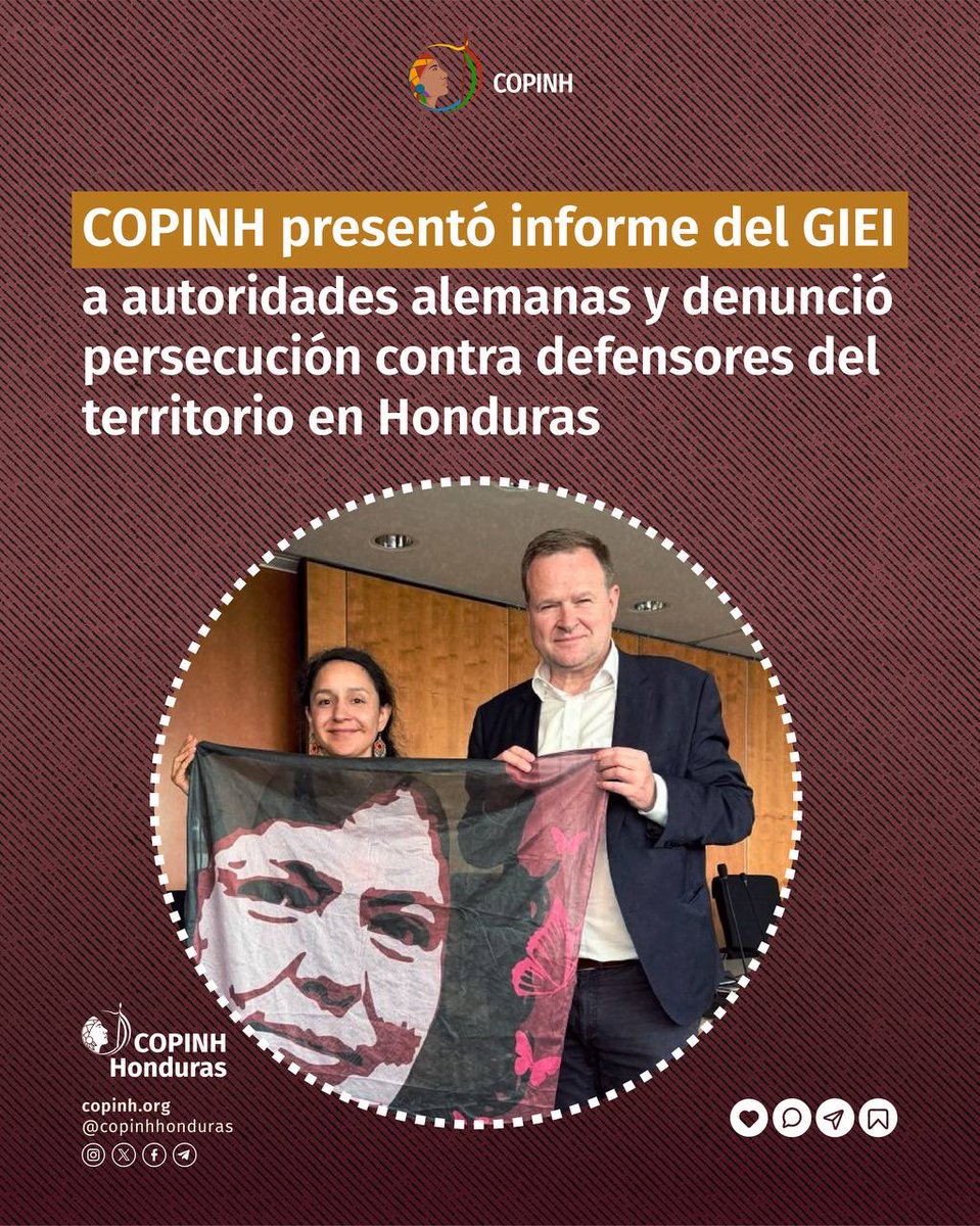 COPINHHONDURAS's tweet photo. 1/3 📌Una delegación de COPINH, encabezada por Bertha Zúniga Cáceres, se reunió con el diputado federal alemán Frank Schwabe para presentar el informe del GIEI y denunciar la persecución contra las personas defensoras del territorio en Honduras. https://t.co/kqKEFvJY2K