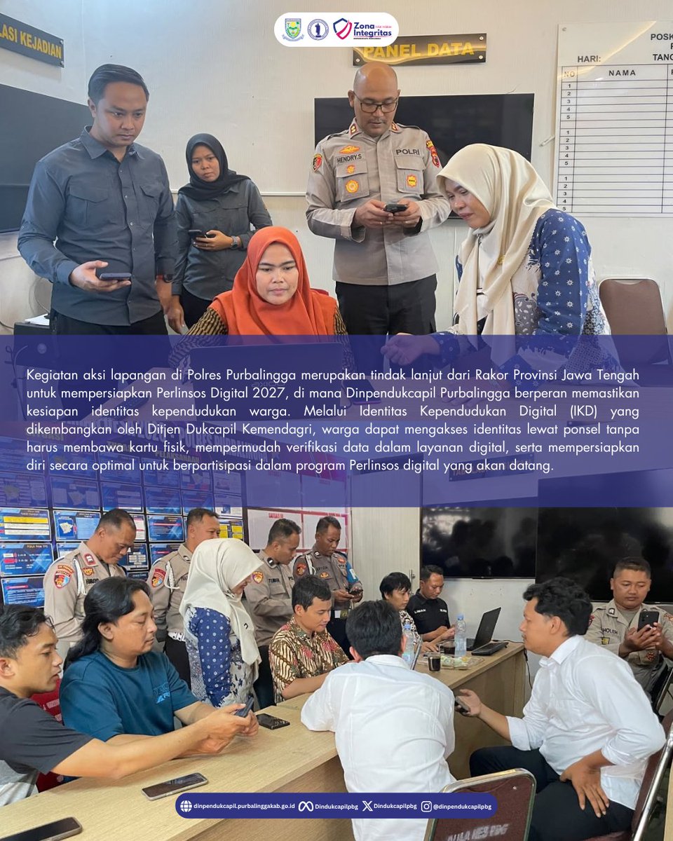 DindukcapilPbg's tweet photo. Kamis (1/10/2026), Dinpendukcapil Purbalingga kembali melakukan jemput bola aktivasi IKD langsung di Polres Purbalingga. Hasilnya? Sebanyak 100 orang berhasil mengaktifkan IKD dalam satu kegiatan!
#DukcapilPurbalingga #PemkabPurbalingga #Purbalingga #IKD #Perlinsos https://t.co/iOWaOLwVPf
