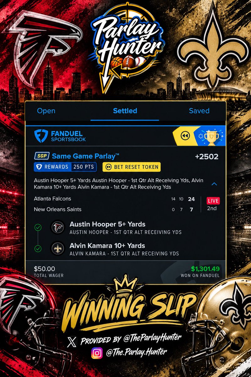 THEPARLAYHUNTER's tweet photo. #Gambling𝕏 #NFL #FirstQuarterSlip #ParlayHunter #Katrina #DomeComing #⏸️💰💰💰 https://t.co/9GorVdNbKb
