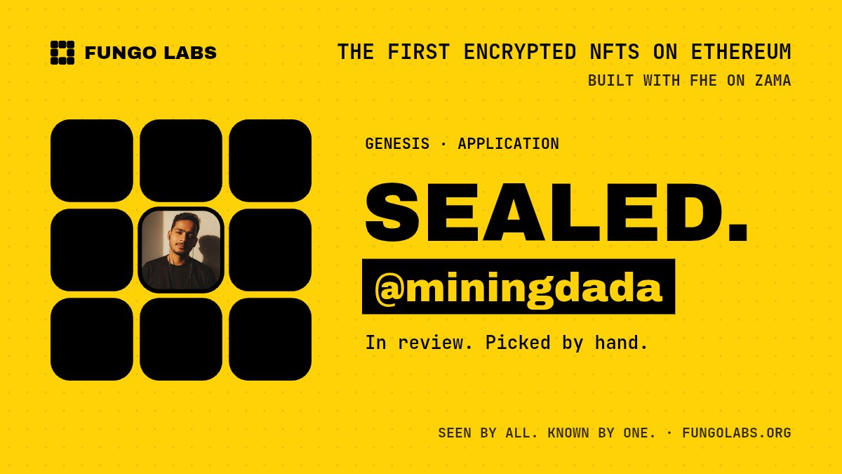 miningdada's tweet photo. ♦️ Free Mint WL Alert 

@FungoLabs Launching First Encrypted NFT's On Ethereum 

☆ Total Supply : 3232
☆ Free Mint : 500
☆ Network : Zama 

👉 Connect With X &amp; Complete Simple X Tasks https://t.co/ZU3dK2zq4M

👉 Give 3 Answers Of Questions Acc To You https://t.co/dZeqZr4geW