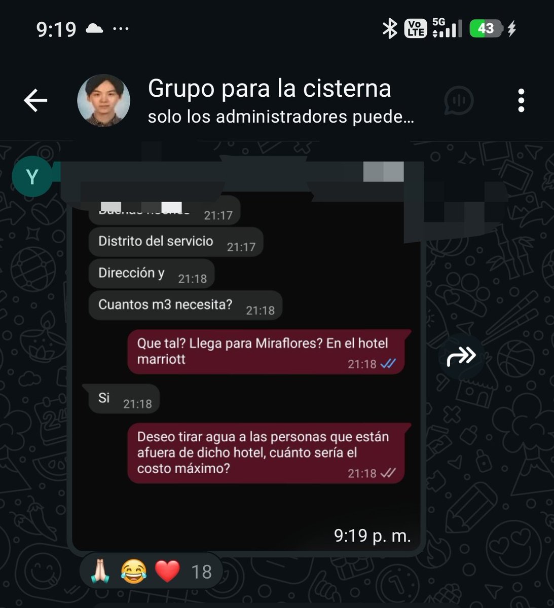lettelvsjm's tweet photo. ARMY PERÚ ESTÁ CONTRATANDO UNA CISTERNA PARA QUE TIREN AGUA A LA GENTE AFUERA DEL HOTEL, VAMOS CARAJO, SOMOS 400+ EN EL GRUPO 🗣️🇵🇪 https://t.co/C8j9hvyBOn