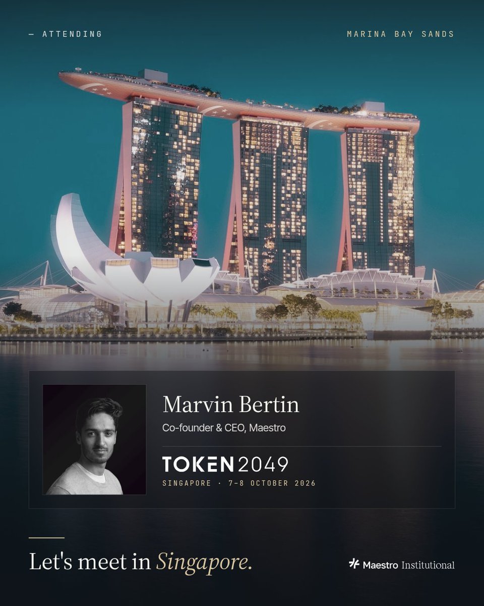 GoMaestroOrg's tweet photo. 𝐈𝐧 𝐒𝐢𝐧𝐠𝐚𝐩𝐨𝐫𝐞 𝐭𝐡𝐢𝐬 𝐰𝐞𝐞𝐤 𝐟𝐨𝐫 @token2049

@MarvinDefi  is meeting allocators, miners, and teams building on Bitcoin.

If you want to connect on miner-secured credit or institutional BTC yield, DM us. https://t.co/JxaeA43PEt