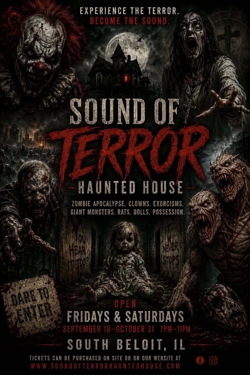 HamptonInnBLT's tweet photo. Ready for spooky season? 🎃👻 Tackle 3 local haunts this month: Sound of Terror, Stadium of Screams &amp; Fear Fest! Rest easy after with us in Beloit!

#hamptoninn #beloit #visitbeloit #southbeloit #statelinehaunts #abcsupplystadium #halloweeninbeloit #beloitwi #spookyseason https://t.co/B9pBQPO6vI