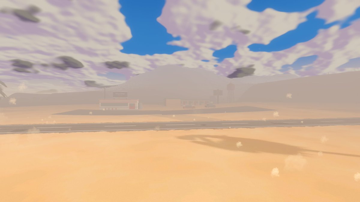laituanvu's tweet photo. The desert in Drive Wild: Fields is not empty anymore: cactus gardens, mesas, a rock arch, a lit diner and motel, windmill ranches and tumbleweeds rolling with the wind. All sparse on purpose. #gamedev #indiegame #driving #godot https://t.co/8SLEDHfxMH