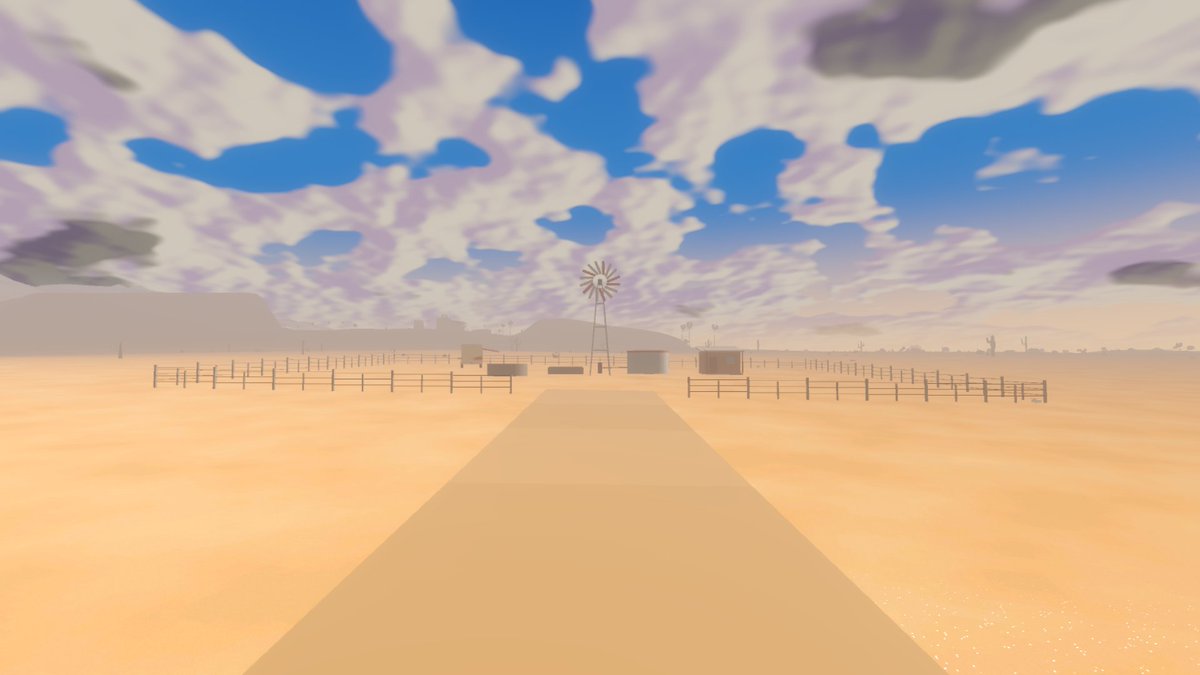 laituanvu's tweet photo. The desert in Drive Wild: Fields is not empty anymore: cactus gardens, mesas, a rock arch, a lit diner and motel, windmill ranches and tumbleweeds rolling with the wind. All sparse on purpose. #gamedev #indiegame #driving #godot https://t.co/8SLEDHfxMH