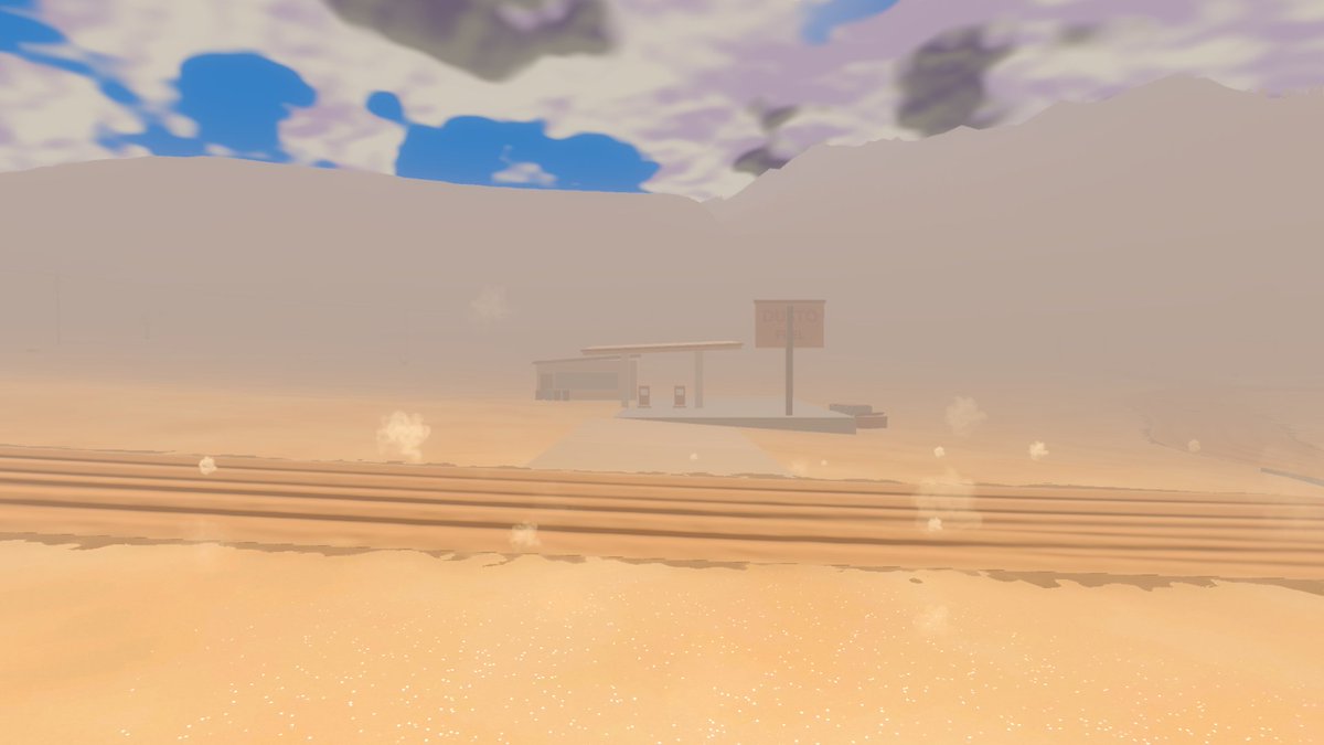 laituanvu's tweet photo. The desert in Drive Wild: Fields is not empty anymore: cactus gardens, mesas, a rock arch, a lit diner and motel, windmill ranches and tumbleweeds rolling with the wind. All sparse on purpose. #gamedev #indiegame #driving #godot https://t.co/8SLEDHfxMH