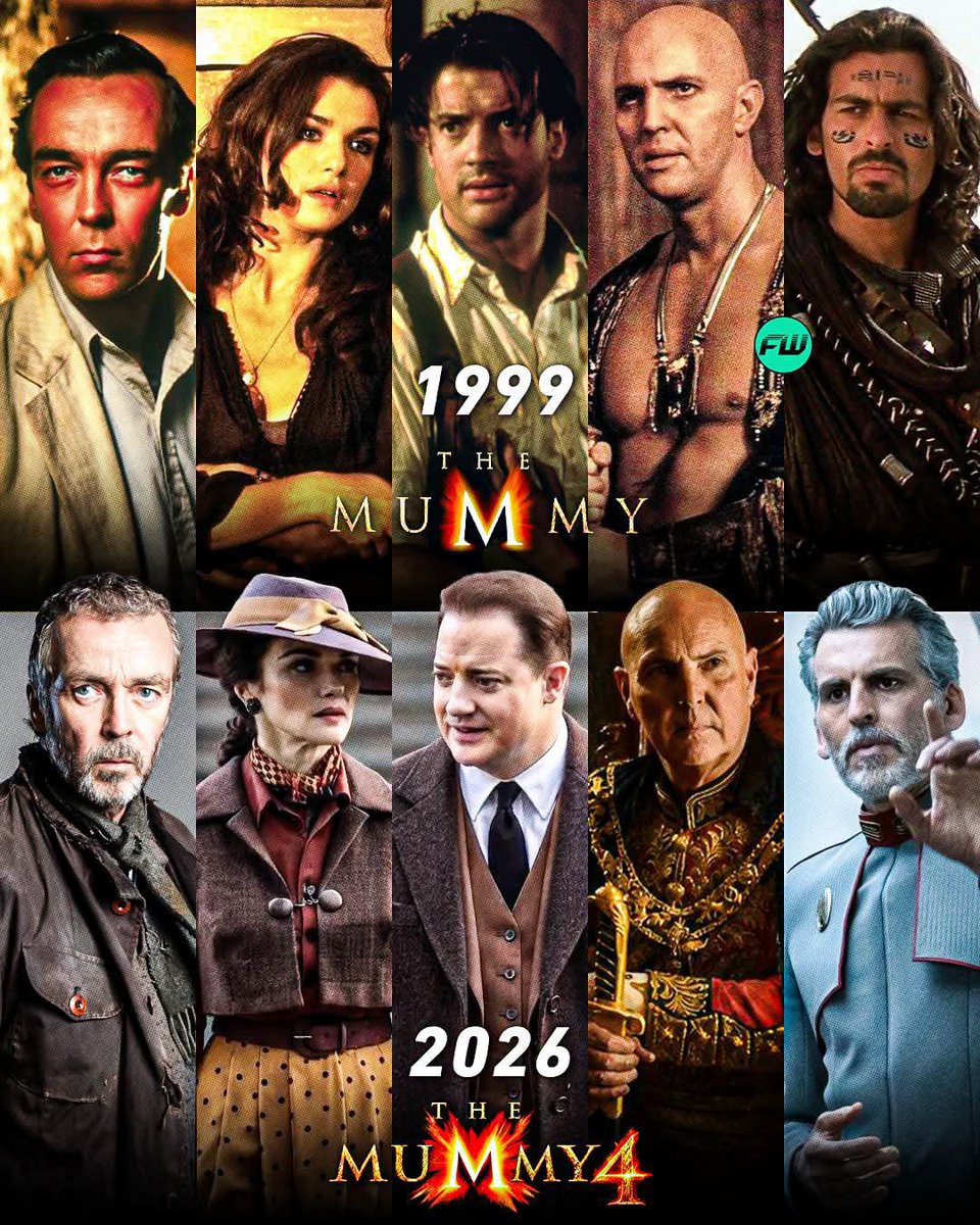 CinemaSerieNews's tweet photo. 1999 vs. 2026: #TheMummy Después de 25 años #BrendanFraser regresa como #RickOConnell y #RachelWeisz vuelve como Evelyn junto con #JohnHannah como Jonathan #OdedFehr como Ardeth Bay y #KevinJOConnor como Beni
#estreno 15 Octubre 2027
#UniversalPictures #Pelicula2027 #Estreno2027 https://t.co/iWCfcWiZOJ