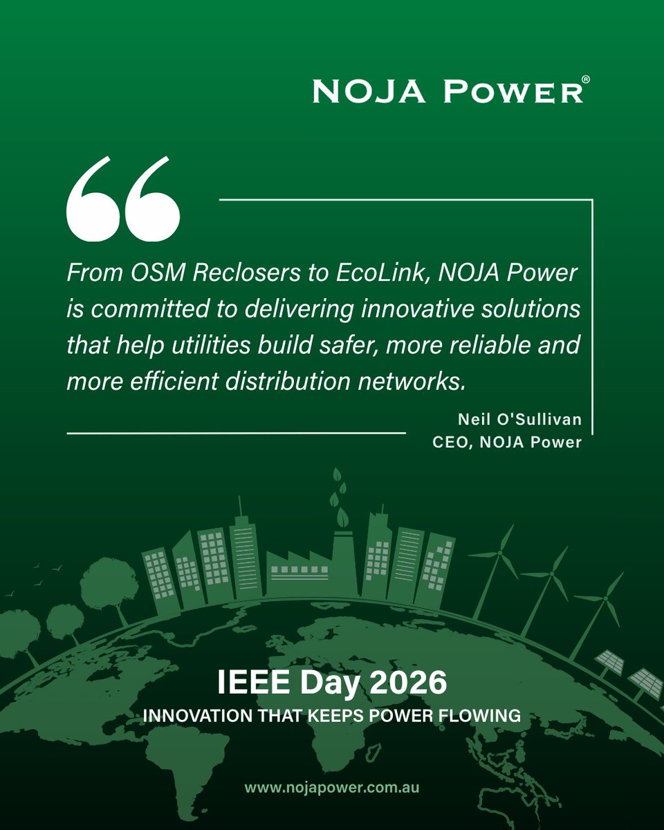 nojapower's tweet photo. On IEEE Day, we recognise the engineers, innovators and technology leaders whose ideas continue to shape the future of power systems around the world.

#IEEEDay #Engineering #Innovation #PowerSystems #SmartGrid #UtilityAutomation #NOJAPower https://t.co/IzgrLYuu66