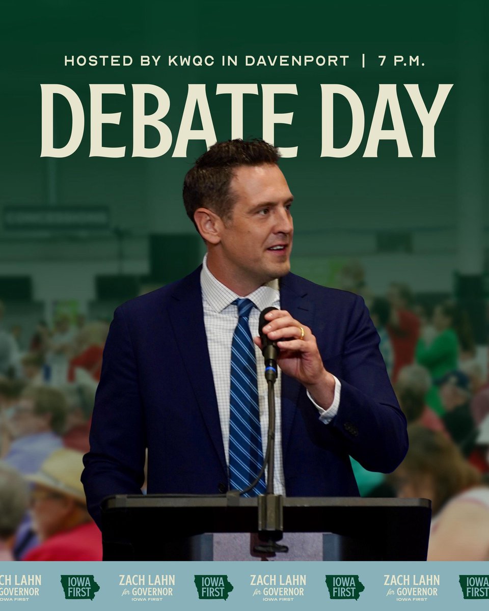 LahnHQ's tweet photo. Good morning, Iowa. Tune in tonight for the first gubernatorial debate. 

⏰ 7 PM 
📍 Davenport
📺 KWQC https://t.co/d4ZgF7dwq9