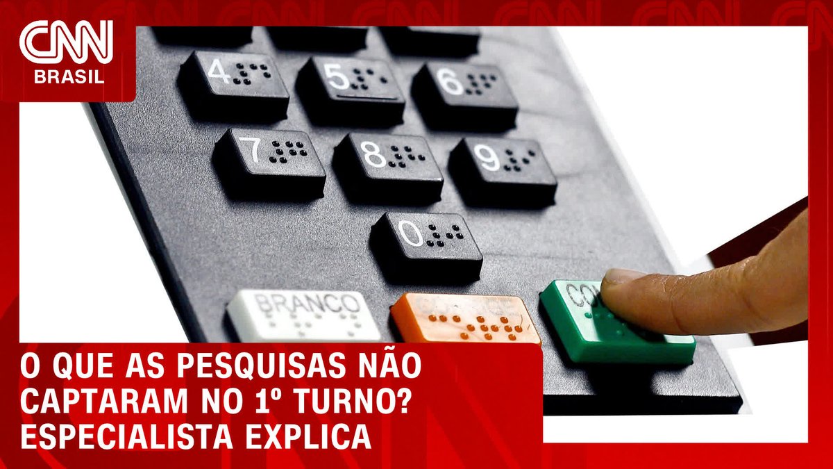 The image displays a close-up of a finger pressing the green "CONFIRMA" (CONFIRM) button on a Brazilian electronic voting machine keypad, with "BRANCO" (BLANK) and an orange correction button visible. A CNN Brasil banner features the headline "O QUE AS PESQUISAS NÃO CAPTARAM NO 1º TURNO? ESPECIALISTA EXPLICA" (What the polls didn't capture in the 1st round? Expert explains). The image ties to the post as it visually symbolizes the act of voting during Brazil's presidential runoff election, complementing coverage about Lula prioritizing the area to regain votes in the 2nd round.