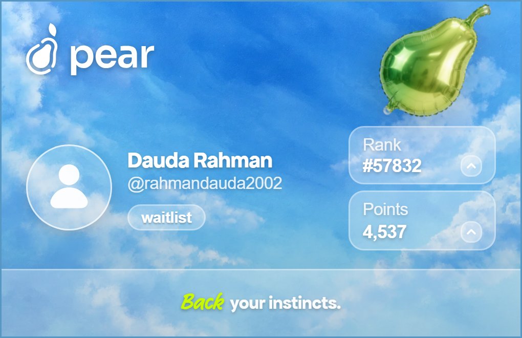 DaudaRahma70912's tweet photo. Just downloaded Pear, use my referral quick its got limited uses! 👇 https://t.co/8vbVXPRfy7 https://t.co/Vk4wituyXs