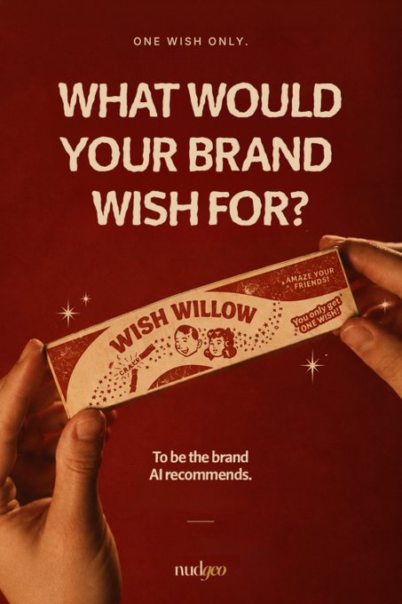 nudgeo_inc's tweet photo. One wish, and most brands would spend it on the same thing. Be the one that gets recommended.  

The unglamorous version of that wish is measurement. What the models say about you today, what changed this week, and which of your pages they are actually reading.

#nudgeo #GEO #SEO #AWS