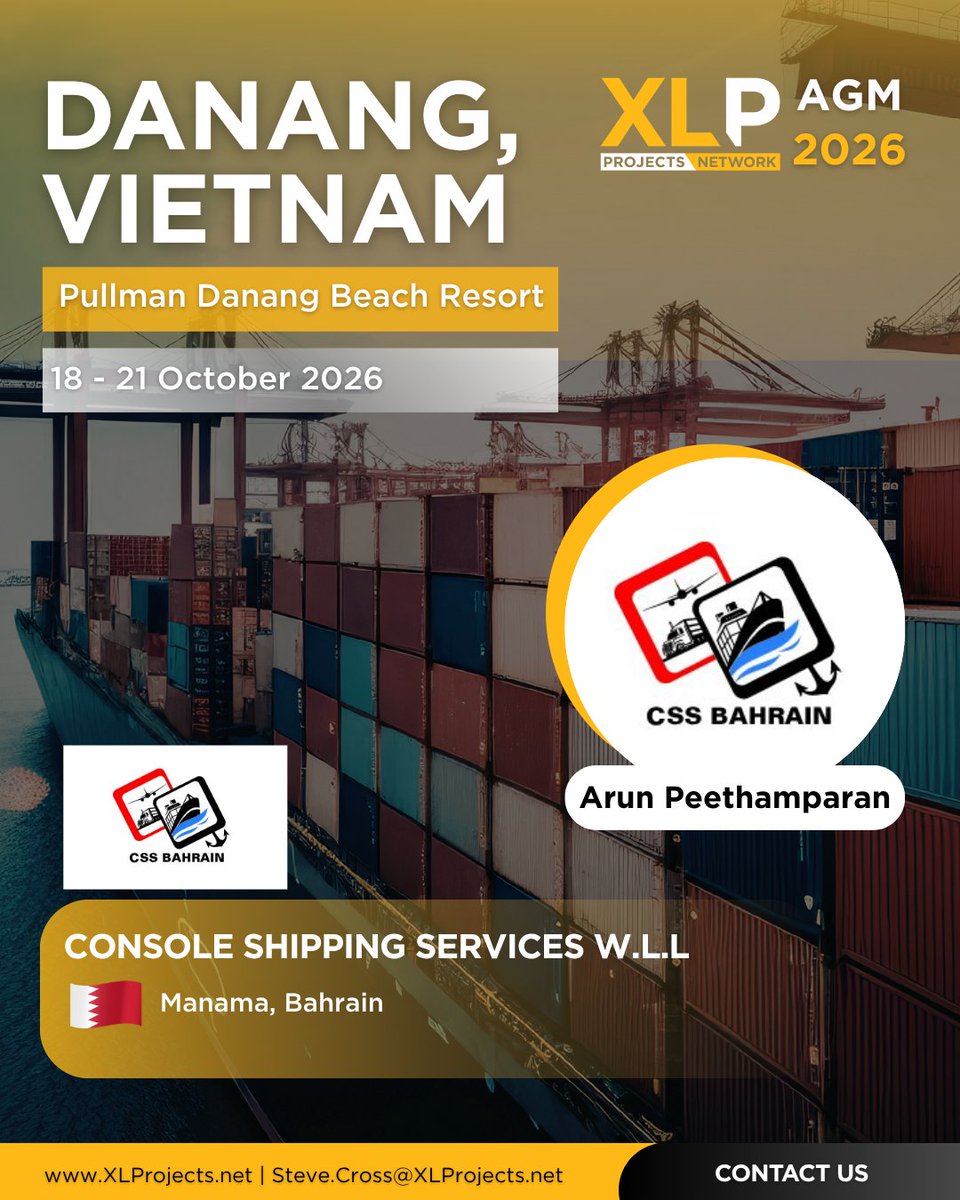 XLPNetwork's tweet photo. Arun Peethamparan from Console Shipping Services W.L.L will be attending the XLP AGM 2026 in Da Nang, Vietnam! (18–21 Oct)

Register now : 🔗  https://t.co/msZLRpuXlw

#XLProjects #AINetworks #freightnetworks #XLPAGM #XLPAGM2026 #Danang #Vietnam #ConsoleShippingServicesWLL https://t.co/hASsGYQWjX