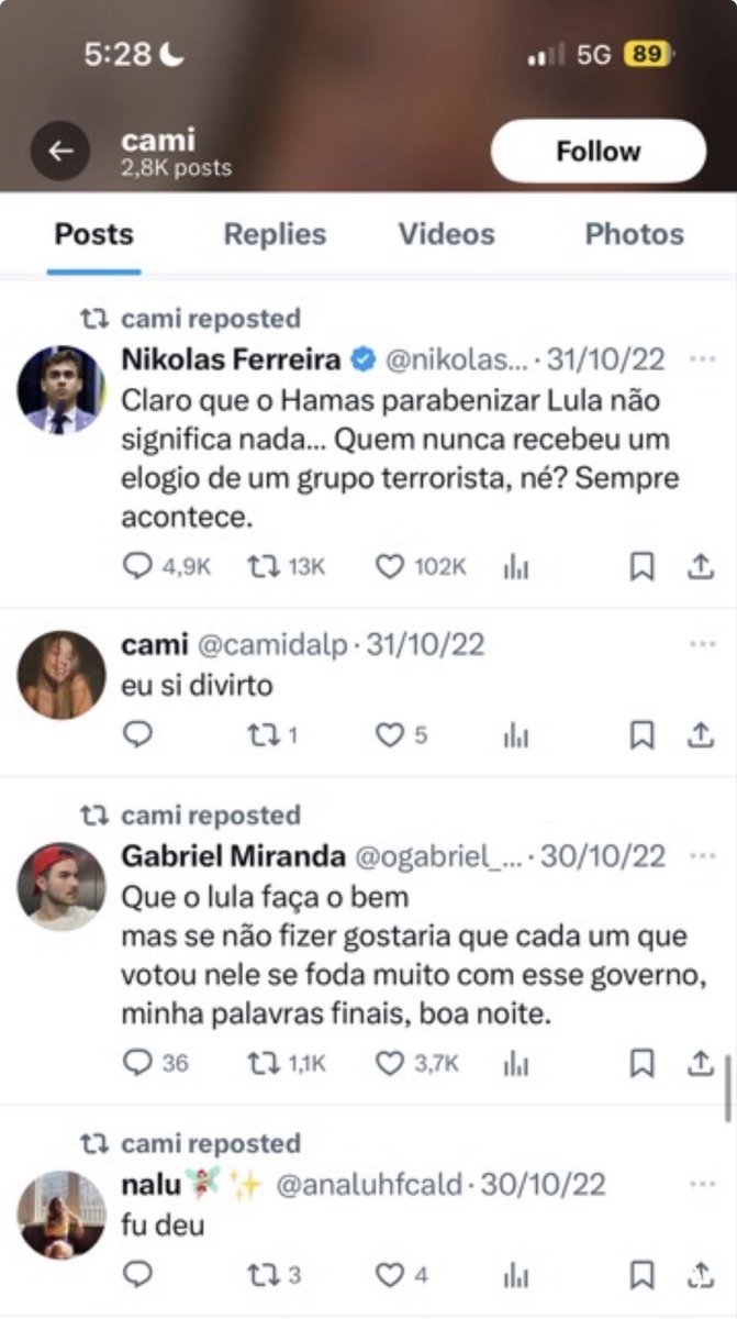 aoifermolloy's tweet photo. camila dal (@ camidalp) apoia nikolas ferreira e repostava posts de ataques políticos contra o lula após as eleições de 2022 (lula vs bolsonaro) e agr se faz de ISENTA ou dá pequenos sinais posicionamento que é contrário ao que ela acredita para não perder seu público! https://t.co/eR6fc7FJf2