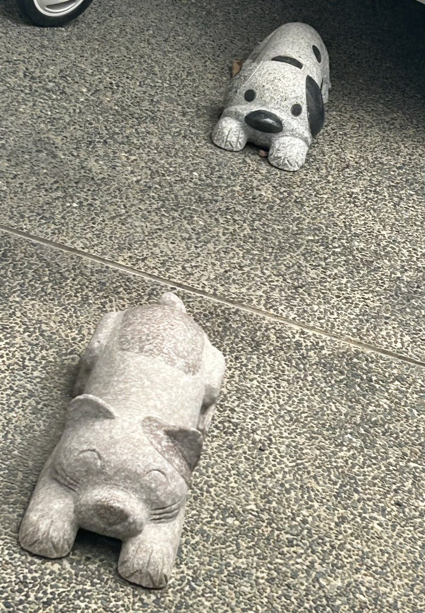potist's tweet photo. かわいい車止め発見🐶🐱 https://t.co/zvKOxjpmSZ