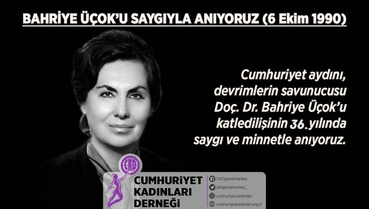 CKD_Cukurova's tweet photo. Cumhuriyet aydını, devrimlerin savunucusu Doç. Dr. Bahriye Üçok'u katledilişinin 36. yılında saygı ve minnetle anıyoruz.

#BahriyeÜçok https://t.co/gypz2eR28E