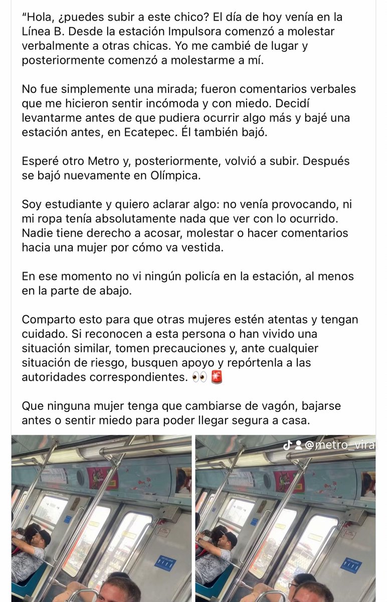 MetroViralMx's tweet photo. #ULTIMAHORA 

Cuidado con este sujeto qué viene agrediendo a las Usuarias del Metro de Ciudad de México 🇲🇽 @MetroCDMX 

Una joven estudiante nos pide denunciar a un sujeto en estado de Intoxicación y situación de calle qué venía ac0*sand0* mujeres en la Línea B del #MetroCDMX 🚨 https://t.co/GT8F8X2zH8