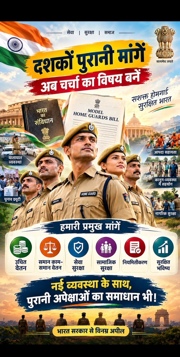 GangadharaNag's tweet photo. मॉडल होमगार्ड बिल में होमगार्ड जवानों का कर्तव्य और जिम्मेदारी बढ़े—यह सेवा को और मजबूत करेगा।
साथ ही दशकों पुरानी मांगों पर भी गंभीर विचार जरूरी है।
कर्तव्य के साथ अधिकार, सम्मान और सुरक्षित भविष्य भी।
#मॉडलहोमगार्डबिल #HomeGuards
@PMOIndia @AmitShah @nityanandraibjp @DARPG_GoI https://t.co/G5poAuBQ1r