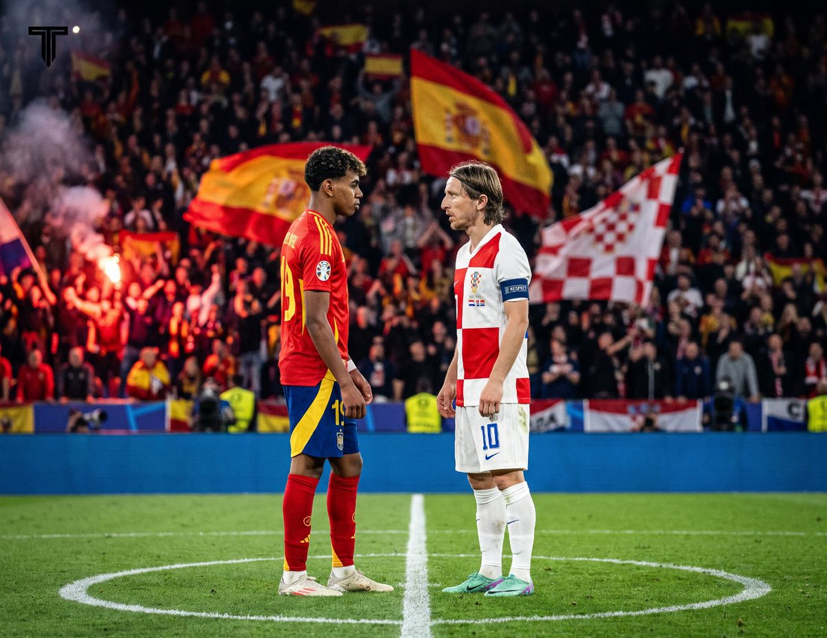 TouchlineX's tweet photo. 🚨 𝗥𝗘𝗠𝗜𝗡𝗗𝗘𝗥: Lamine Yamal will face Luka Modric today in the Spain vs. Croatia Nations League matchup. https://t.co/H116E4hTNx
