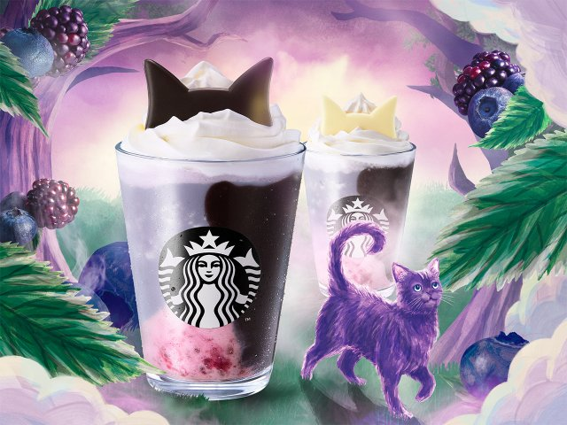 livedoornews's tweet photo. 【期間限定】スターバックスのハロウィン、黒＆白の猫耳フラペ登場
https://t.co/lUFEOHFR5g

"幻のパープルキャット"がテーマの「ブラックベリー ヨーグルト フラペチーノ 黒耳ver./白耳ver.」を展開。ベリーとチョコレートの奥行きある味わいで、猫耳チョコは白と黒から選ぶことができる。9日から。 https://t.co/w1qW1kN2Y9