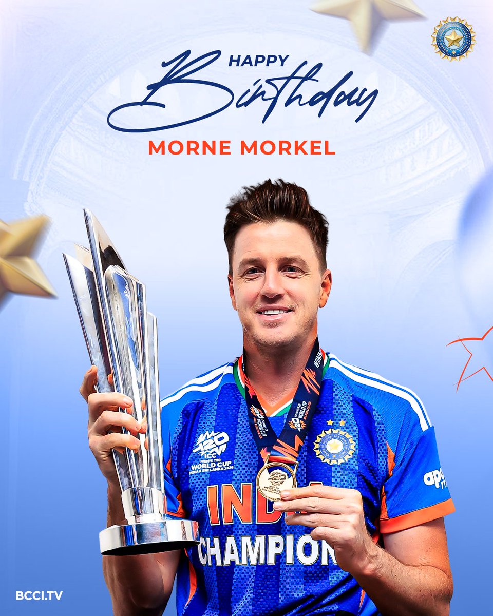 BCCI's tweet photo. Here's wishing #TeamIndia bowling coach @mornemorkel65 a very Happy Birthday 🎂🎉 https://t.co/vvD5986nl4
