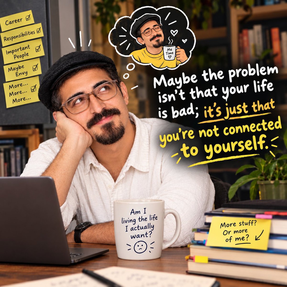 todaysbeingx's tweet photo. you have a job, responsibilities, people who matter…
Others might even envy you.

But when you’re alone, a quiet question forms in your mind:
“So why am I not happy?”

Maybe the problem isn’t your life.
Maybe you’ve lost connection with yourself. 🧵 https://t.co/065pEgj2xE