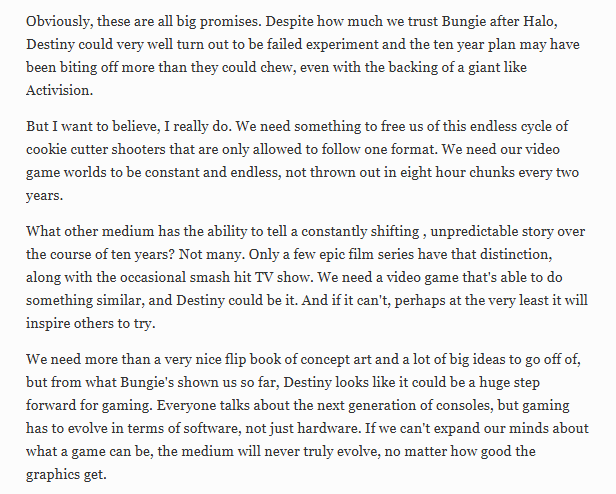PaulTassi's tweet photo. Went back and read the Destiny article I wrote right after Bungie announced it (my first one ever?), where I was quite optimisic about the propsect. Brings a tear to the eye, almost

https://t.co/IDYyrnI2Qs https://t.co/sEUYM1KrZU