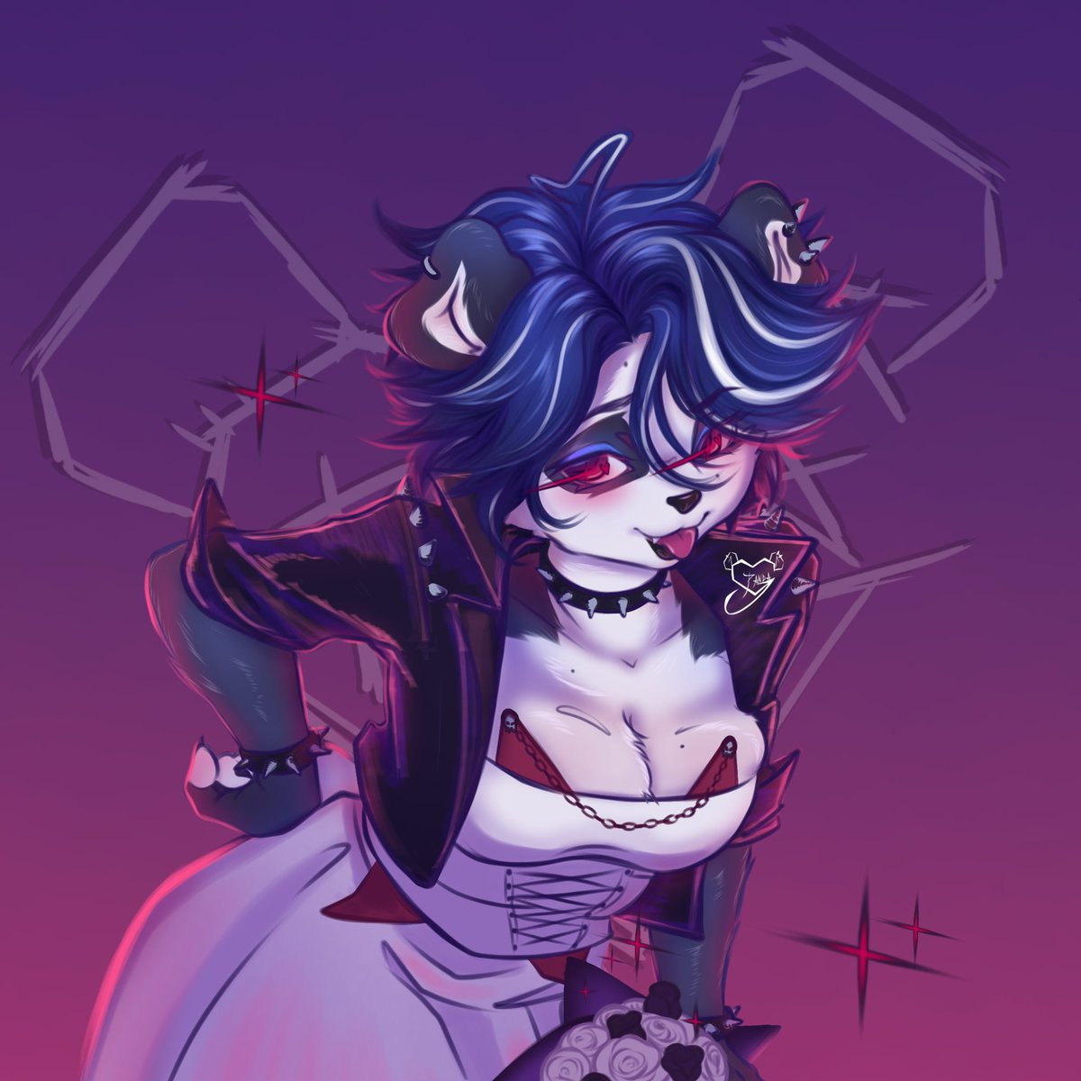 Gotic_Panda's tweet photo. @NommsiNomsense Un dibujo reciente de mi furzona 🥰💜🖤✨️ https://t.co/ck1dUvOMTo