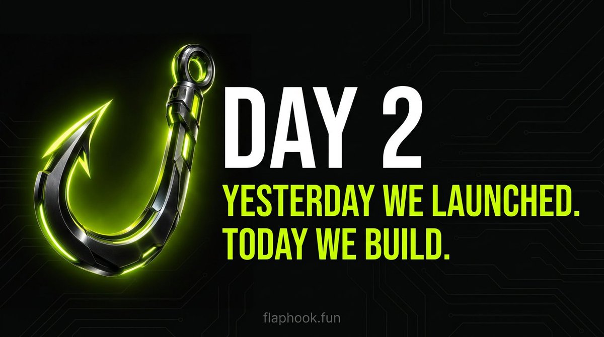 Flap_Hook's tweet photo. Day 2 at Flap Hook. Here's today's plan:

🛠️ Polish the launch page so launching is even easier 🔍 Show more details on every token in the Explore page 📢 Spotlight the first community tokens 🔥 Keep tracking every $FLAPHOOK burn on-chain

Yesterday we launched. Today we build. 💚

Stay hooked. 🪝

https://t.co/66iKb8sw1f