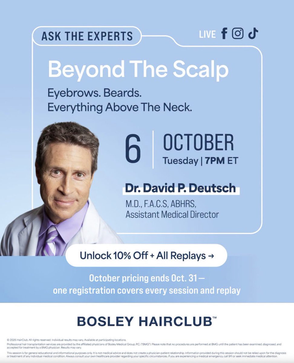 CompetitiveMktg's tweet photo. 📍Tues., Oct. 6 at 7 PM ET — Dr. Deutsch goes LIVE on Facebook, IG, &amp; TikTok: why growth direction matters, how eyebrow shape gets designed, &amp; what’s involved in areas this small.

✅ 10% OFF hair restoration services + replay: https://t.co/OUE4Uql3SI

#EyebrowTransformation https://t.co/6EpVQd3ULj