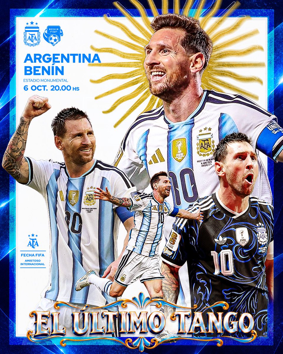 Argentina's tweet photo. #SelecciónMayor - La Gran Noche del 🐐
🗓 Amistoso Internacional
⚽️ #Argentina 🇦🇷 🆚 Benín 🇧🇯
🕰 20.00
📍 Estadio Monumental

📰 https://t.co/aPCbHB6gM2 https://t.co/OhXv6I7vjR