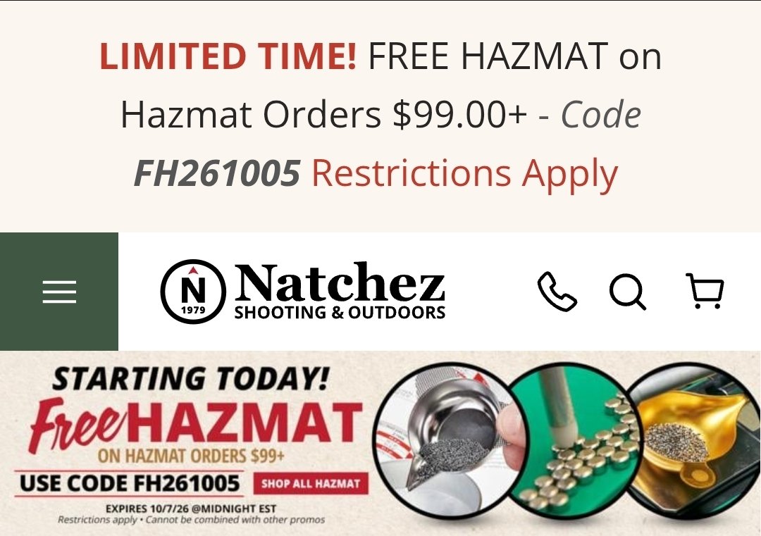 AKballistics's tweet photo. 🔥⭐️➡️ https://t.co/9qsOygQEcQ
Free Hazmat at Natchez.  Stock Up on Powder and Primers now! 
Affiliate Link 🔥⭐️
#2AShallNotBeInfringed #guns #Reloading #Powder #Primers #FreeHazmat @natchezss https://t.co/SKI48R3Zii