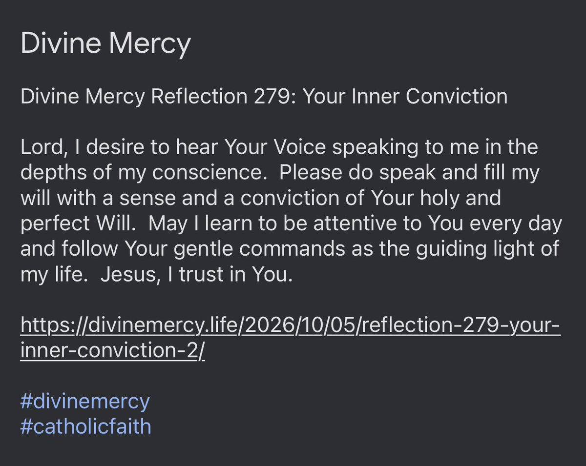 mike_gab's tweet photo. Divine Mercy Reflection 279: Your Inner Conviction
Jesus, I trust in You.
https://t.co/TyLz5ZRwsG
#divinemercy
#catholicfaith https://t.co/Vf1JxmzPCS