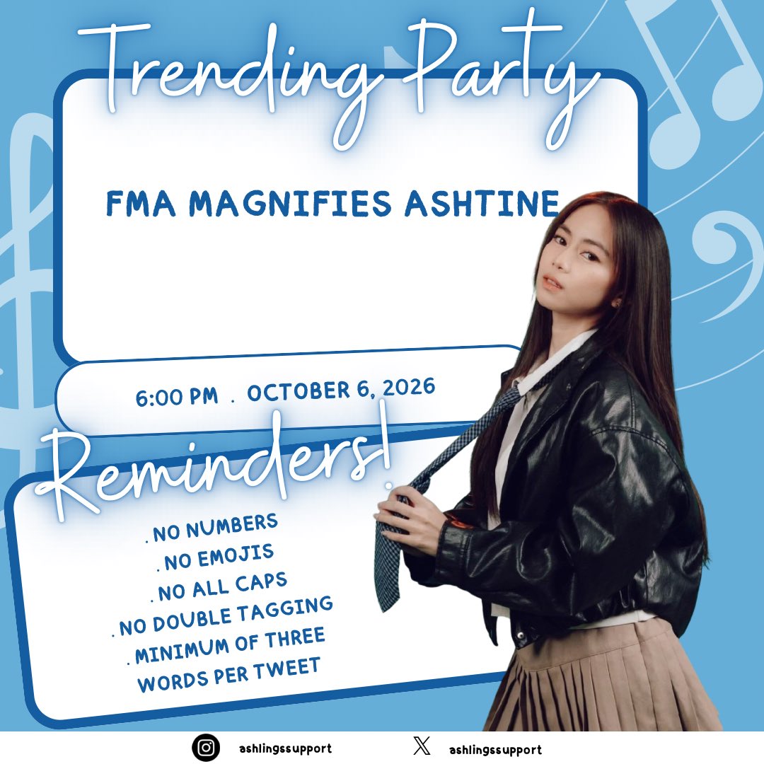 Ashlingssupport's tweet photo. Itβs time to show our love for Ashtine! Join the FMA MAGNIFIES ASHTINE Trending Party tonight starting at 6:00 PM
Check out the poster for the key rules before posting to keep our tweets valid! Let's do this π https://t.co/F9FL6zu3hr