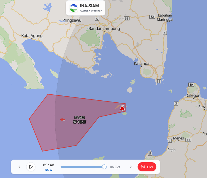 Rute_T11_T12's tweet photo. [KRAKATAU] Peta Zona Merah Abu Vulkanik | 06 Okt 09:45 WIB - 15:45 WIB

⚠️Abu vulkanik terdeteksi satelit. Angin bergerak ke Barat (Samudera)

Zona merah: P. Sertung

InaSIAM

Maps: https://t.co/CsQ39ccnGY https://t.co/5XgmaoFuTK