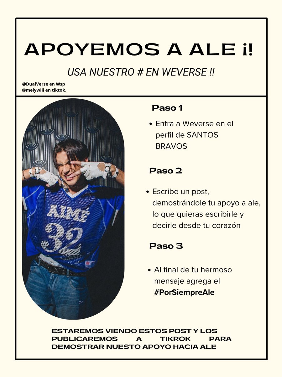 aleburumel's tweet photo. APOYEMOS A ALE i!
USA NUESTRO # EN WEVERSE !!
Paso 1
• Entra a Weverse en el perfil de SANTOS BRAVOS
Paso 2
• Escribe un post, demostrándole tu apoyo a ale, lo que quieras escribirle y decirle desde tu corazón
Paso 3
• Al final de tu hermoso mensaje agrega el #PorSiempreAle

. https://t.co/Xd7awhyEvf